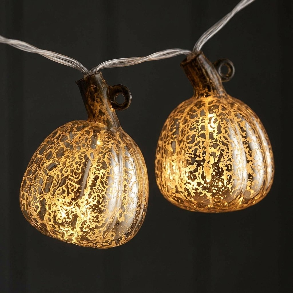 8 Glass Pumpkin LED String Lights with Warm White Micro LEDs and Timer