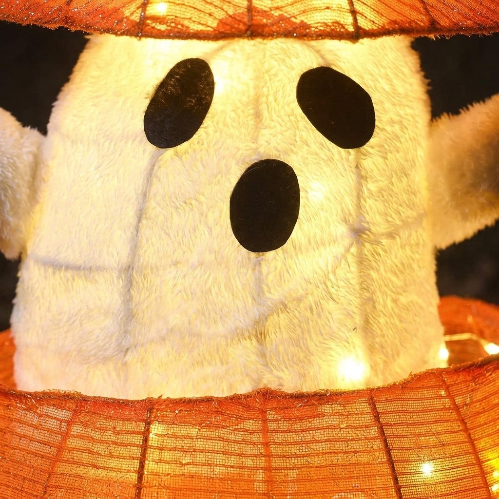 Animated Light-Up Ghost in a Pumpkin Halloween Decoration with Warm White LEDs