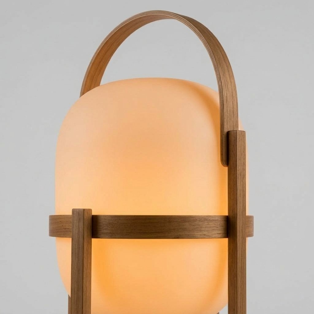Arcoven Veya Lantern Table Lamp with Opal Glass Globe and Arched Wooden Frame