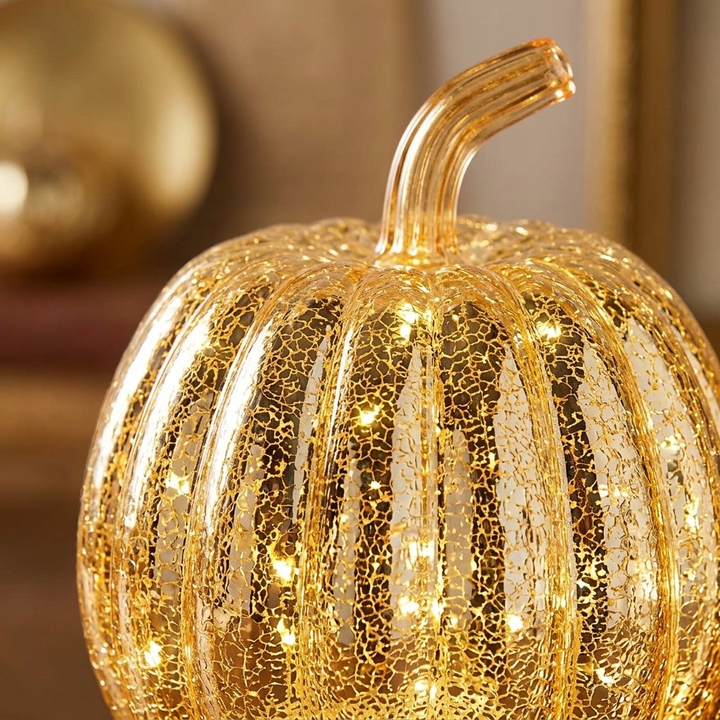 Autumn Glow Mercury Glass Pumpkin and Flameless Pillar Candle Bundle