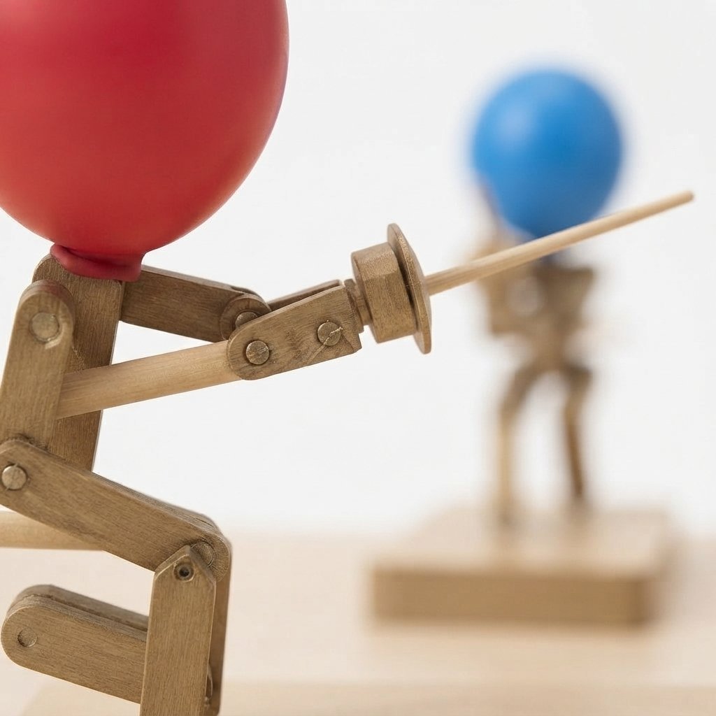 Balloon Fencing Duel – Wooden Puppet Game