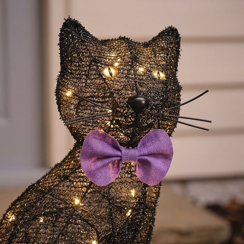Black Cat on a Broomstick Outdoor LED Halloween Decoration with Timer