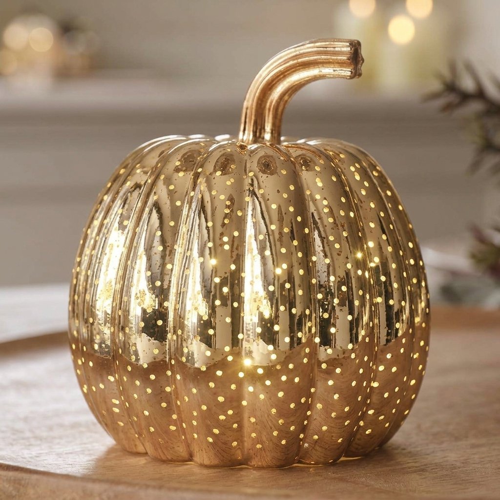Brass Mottled Glass Pumpkin Trio with Warm White LED Lights