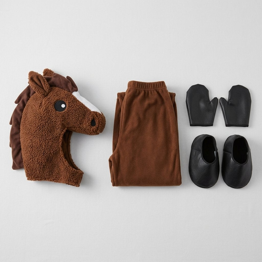 Children's Animal Horse Costume Set with Plush Hood, Jumpsuit, Mittens and Shoe Covers