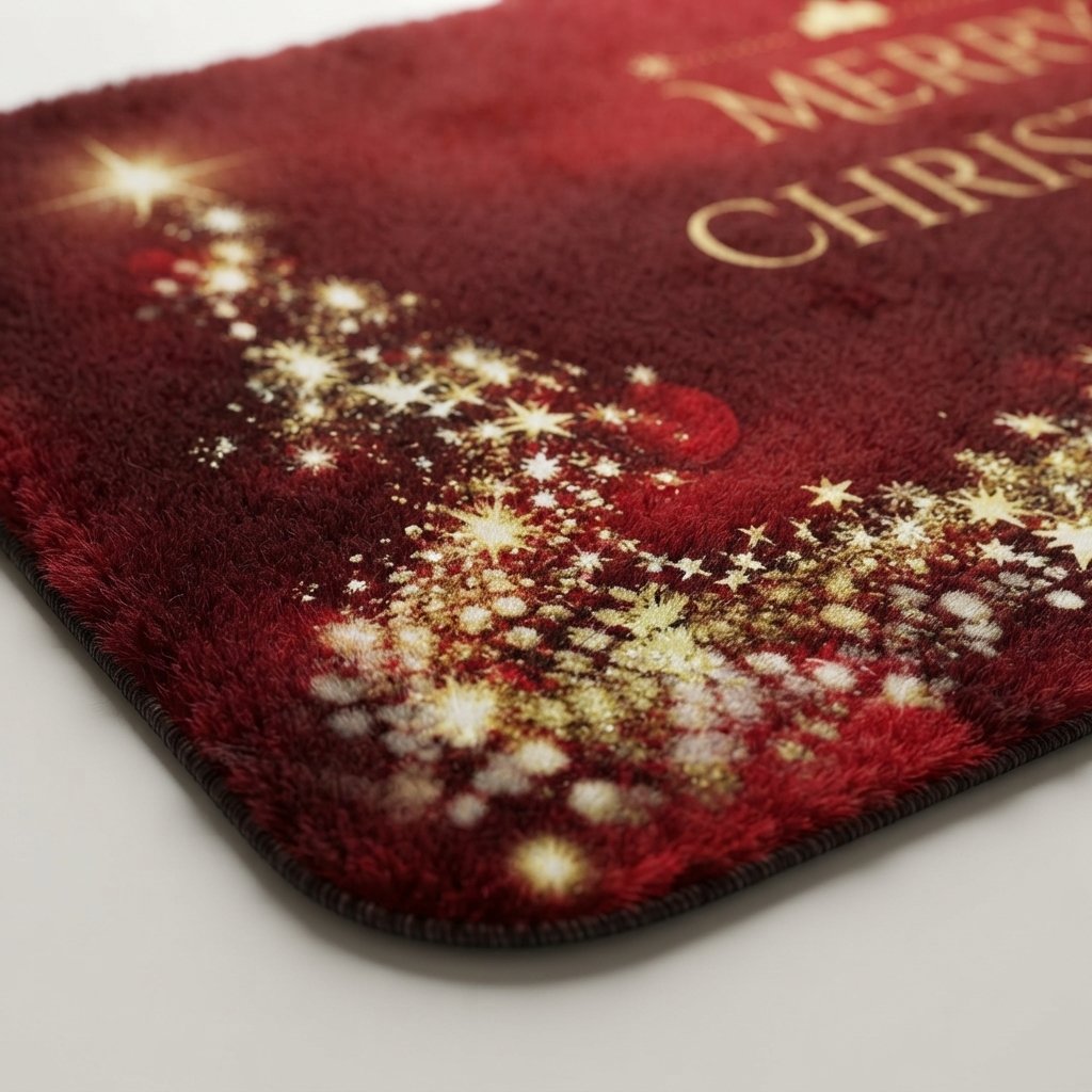 Christmas Door Mat with Golden Star Swirl