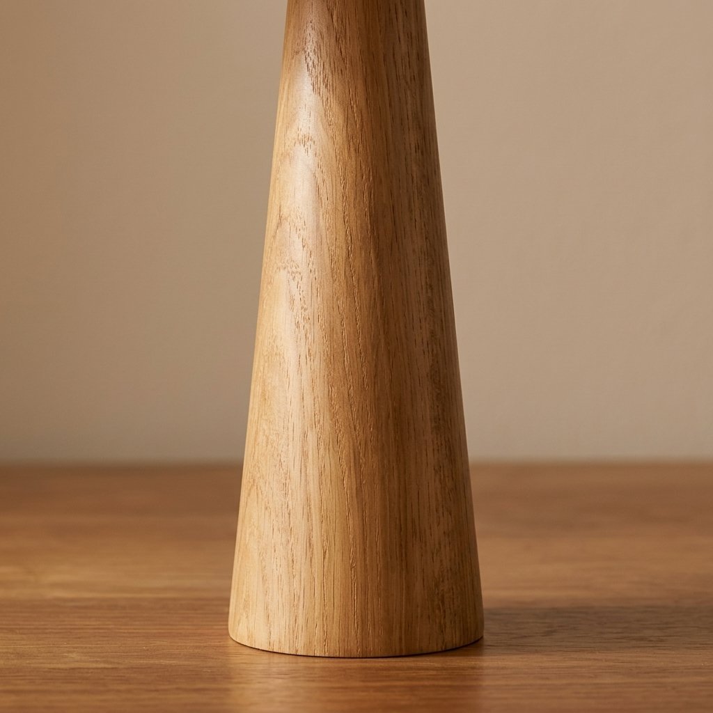 Conical Oak Wood Table Lamp with Fabric Shade – Wabi Sabi Style
