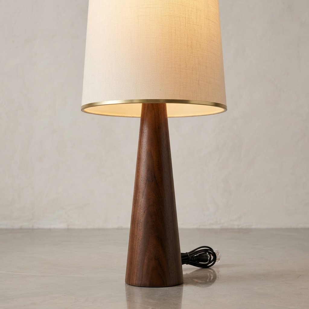Conical Solid Wood Wabi-Sabi Lamp with Fabric Shade – Table Lamp and Floor Lamp