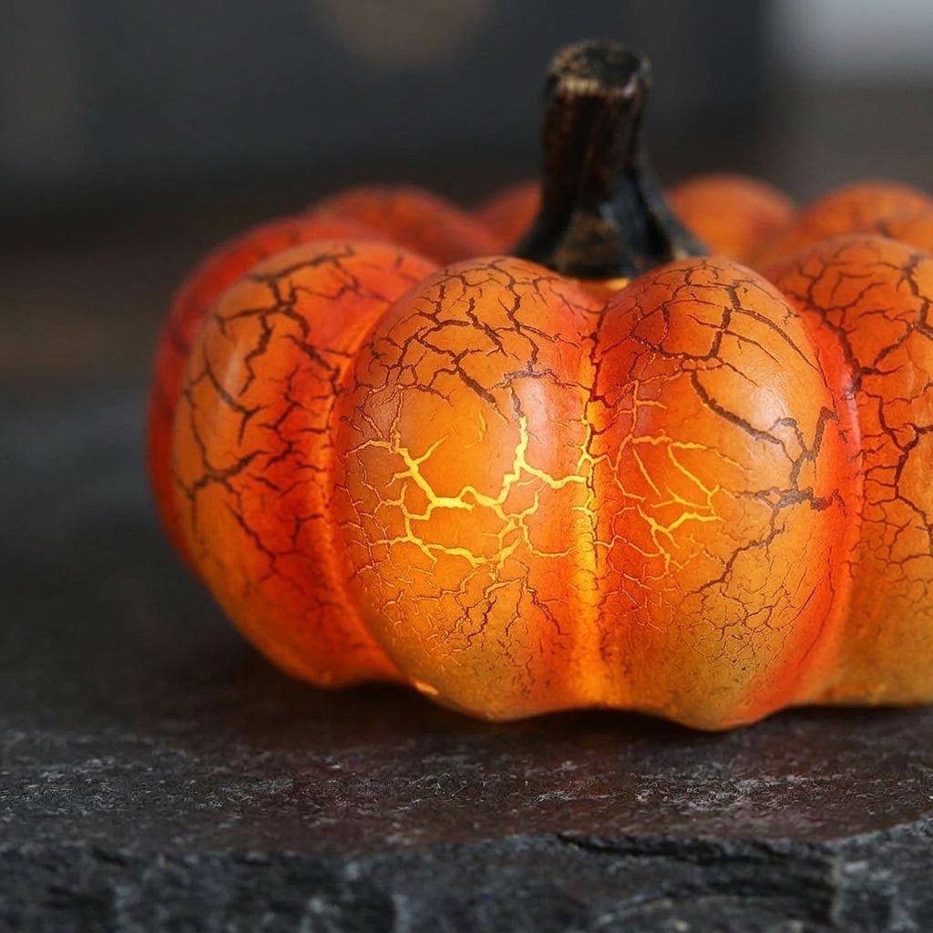 Crackle-Finish Miniature Pumpkin Lanterns with Warm LED Glow