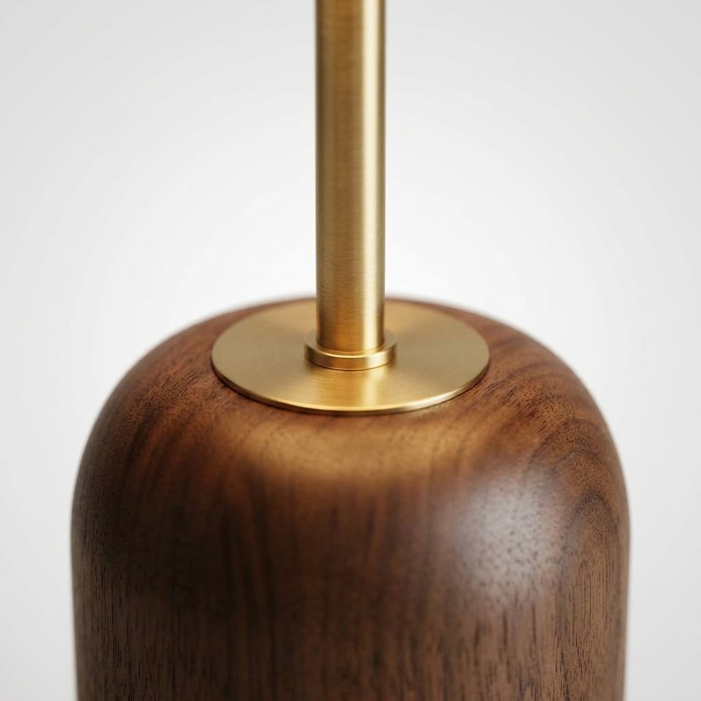 Dome Shade Table Lamp with Timber Base and Brass Stem