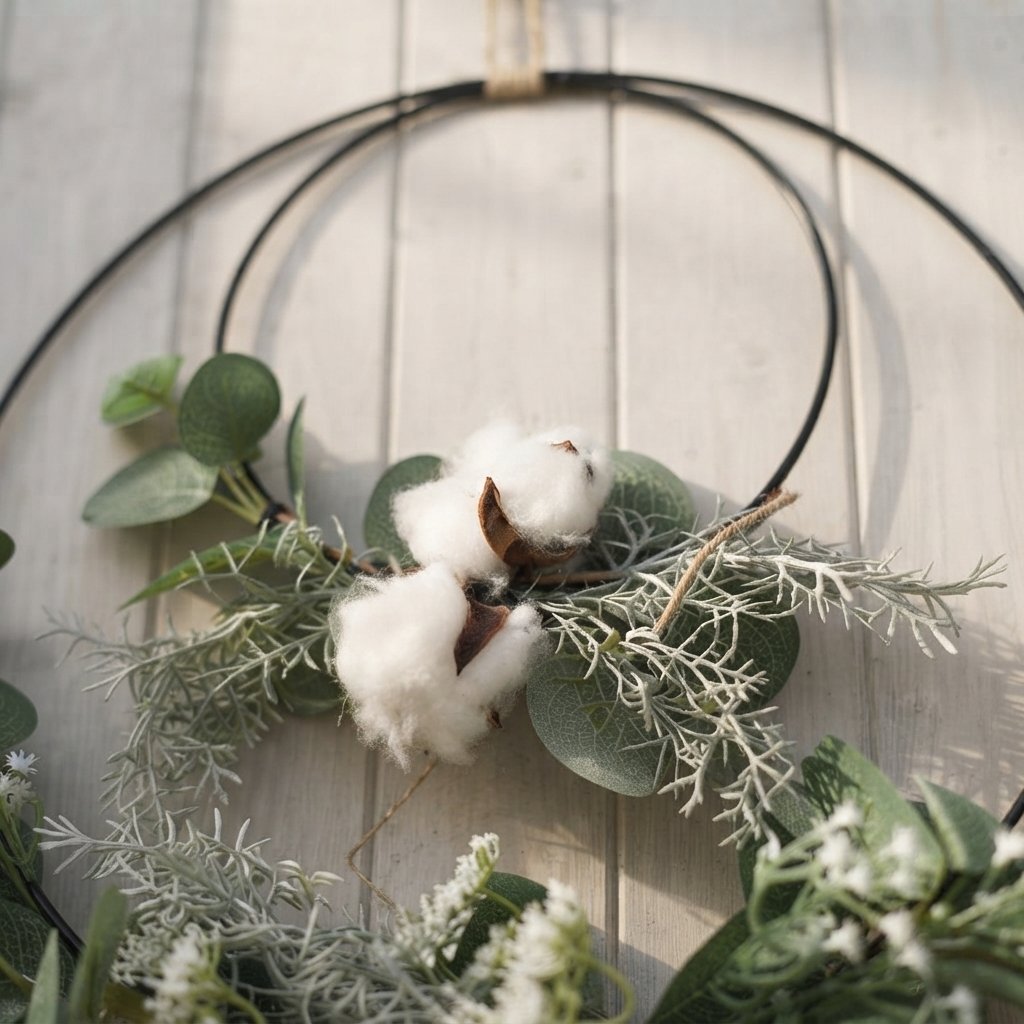 Double Hoop Wreath with Cotton & Eucalyptus