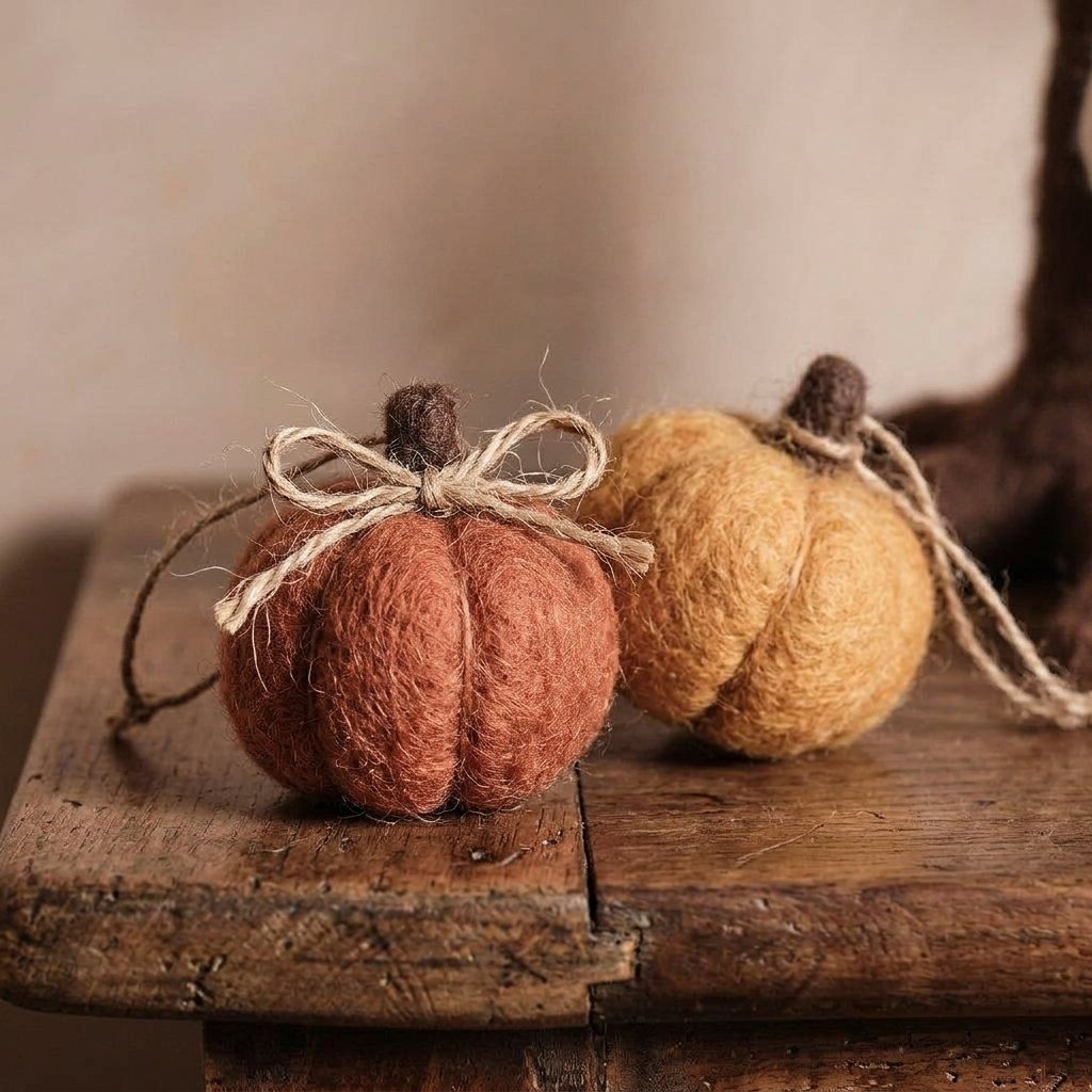 Felt Twig Tree with Hanging Felt Pumpkin Decorations Bundle