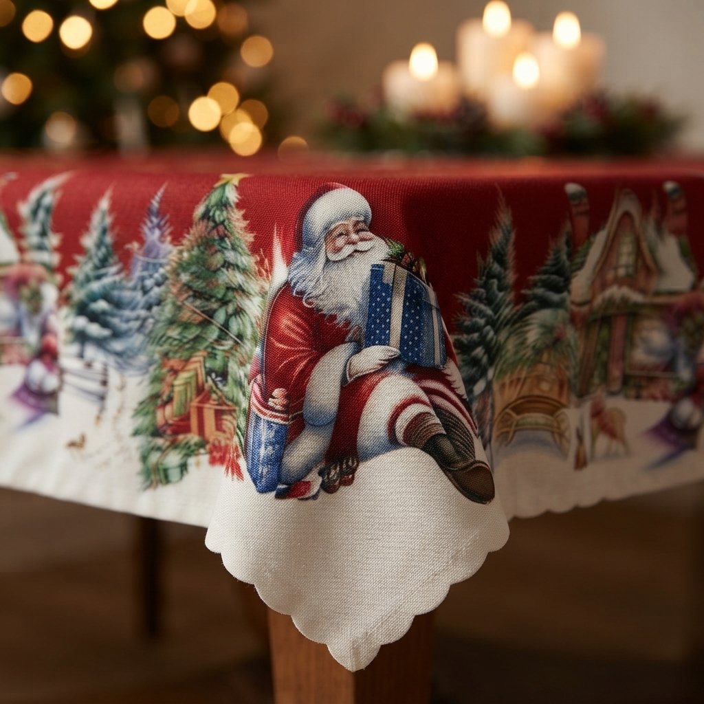 Festive Christmas Tablecloth, Santa Design