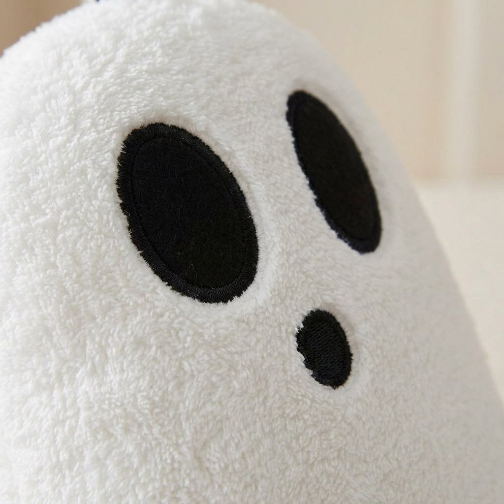 Ghost-shaped Halloween hand towel with hanging loop – coral fleece, three face designs