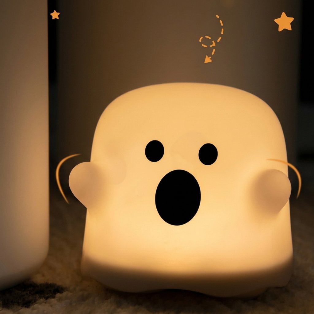 Ghost-shaped silicone touch night light with warm ambient glow