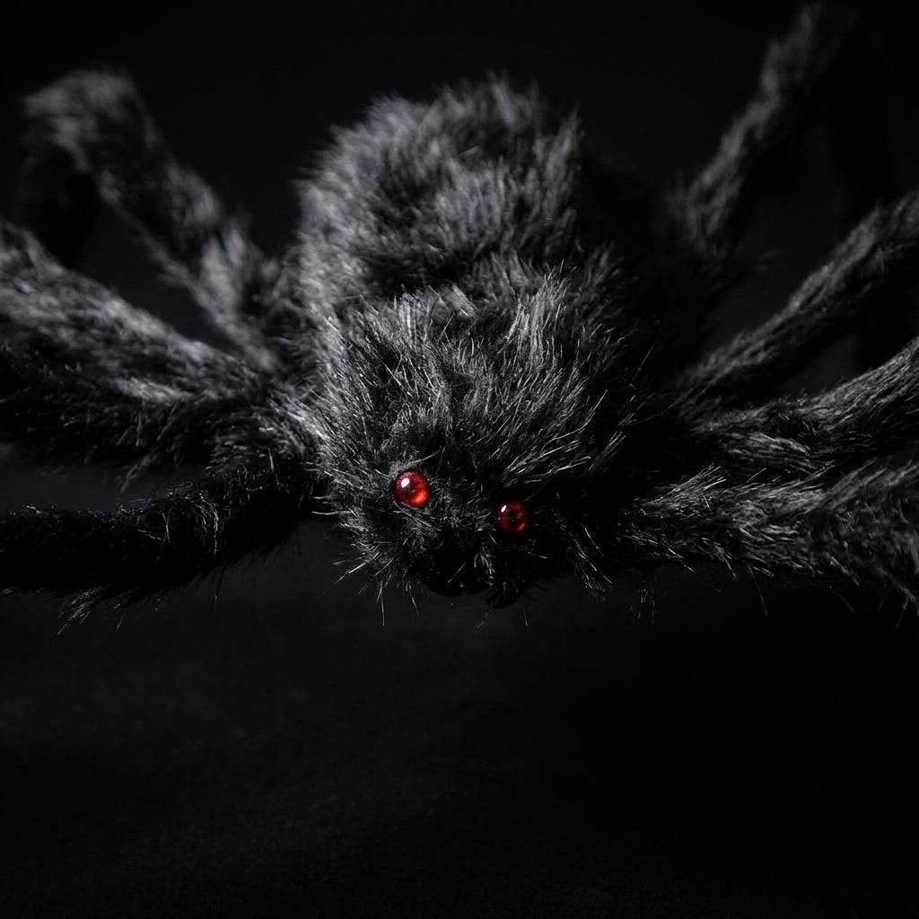 Giant Poseable Black Furry Spider Halloween Decoration with Red Eyes