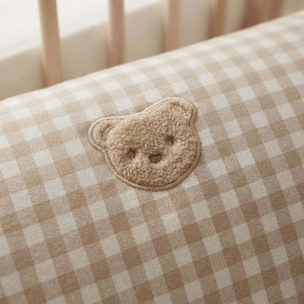Gingham Bear Baby Pillow, Cotton