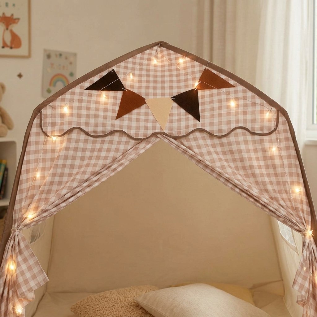 Gingham Kids Play Tent with Curtains