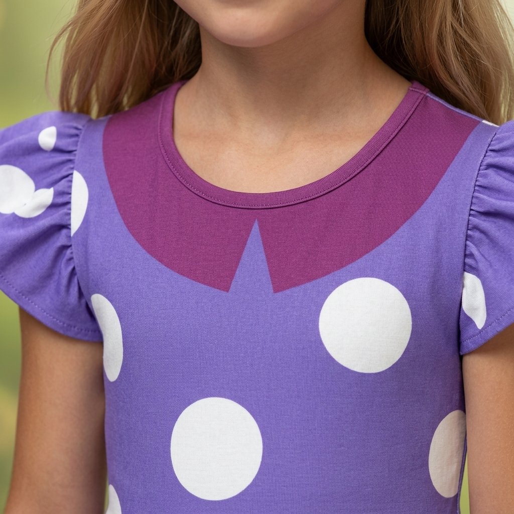 Girls' Purple Polka Dot Flutter Sleeve Costume Dress with A-Line Skirt – Ages 3 to 10