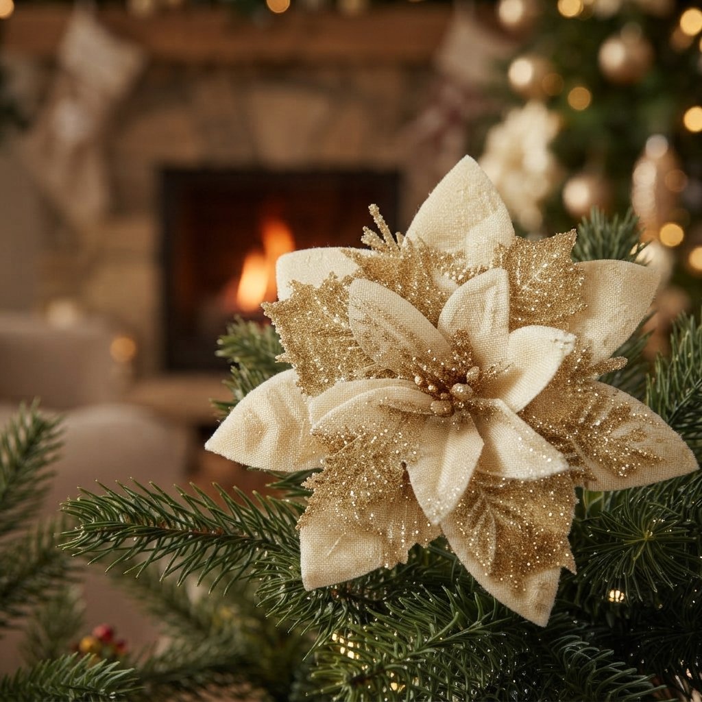 Glitter Poinsettia Tree Ornaments