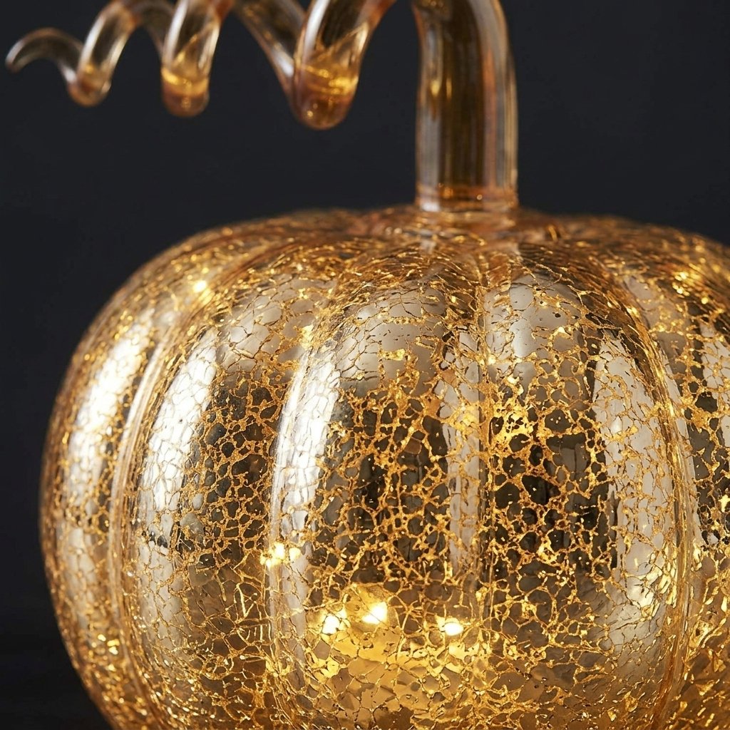 Gold Mercury Glass LED Pumpkin Decoration with Warm White Micro Lights