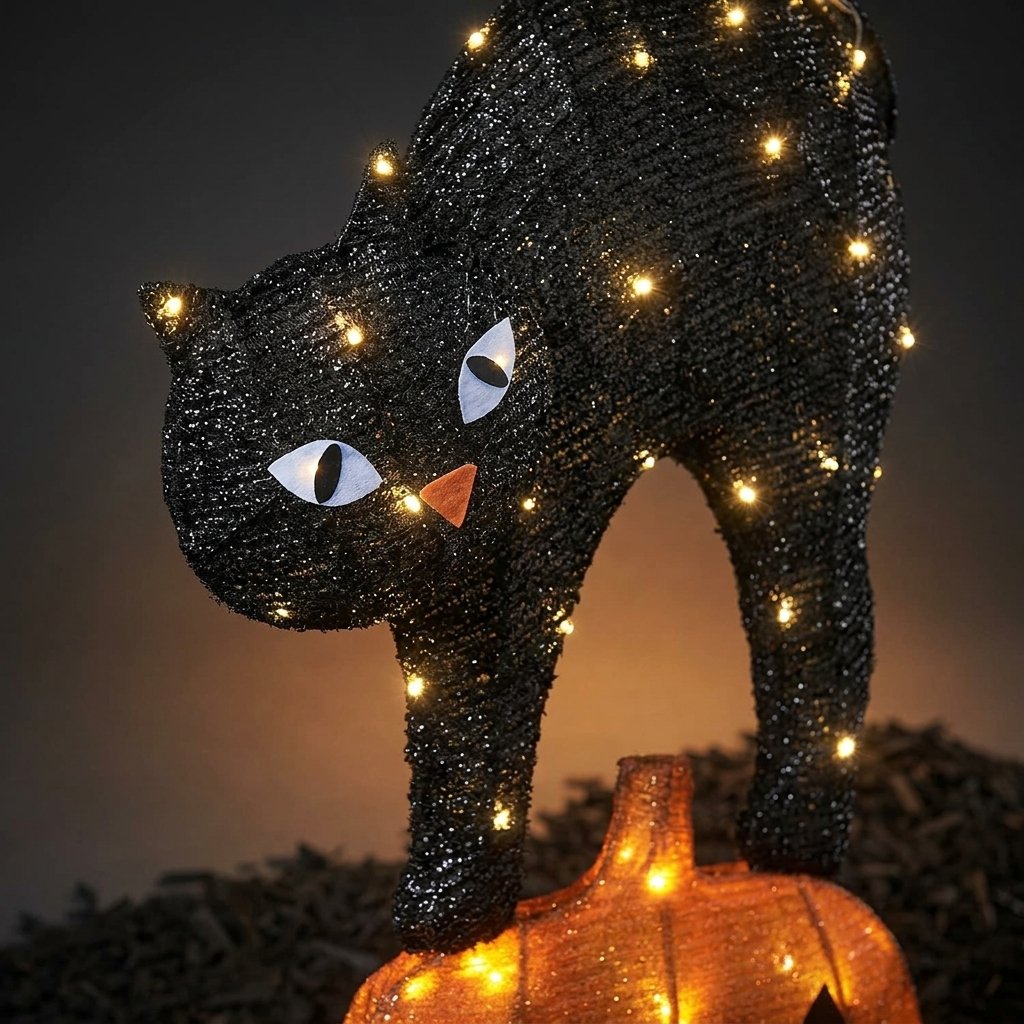 Halloween Black Cat and Jack O'Lantern Outdoor Stake Light with LED Illumination
