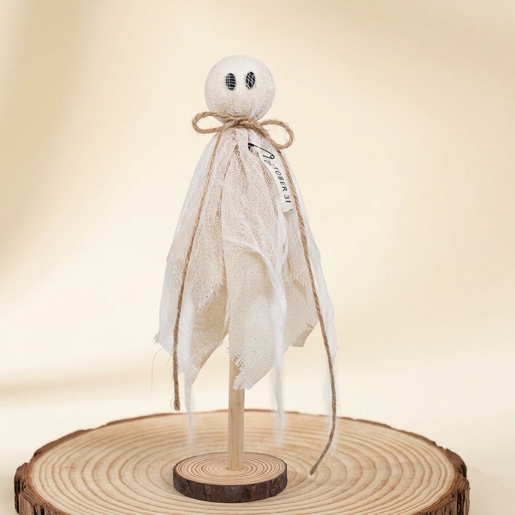 Halloween Ghost Table Decorations, Set of 3 with Wooden Base
