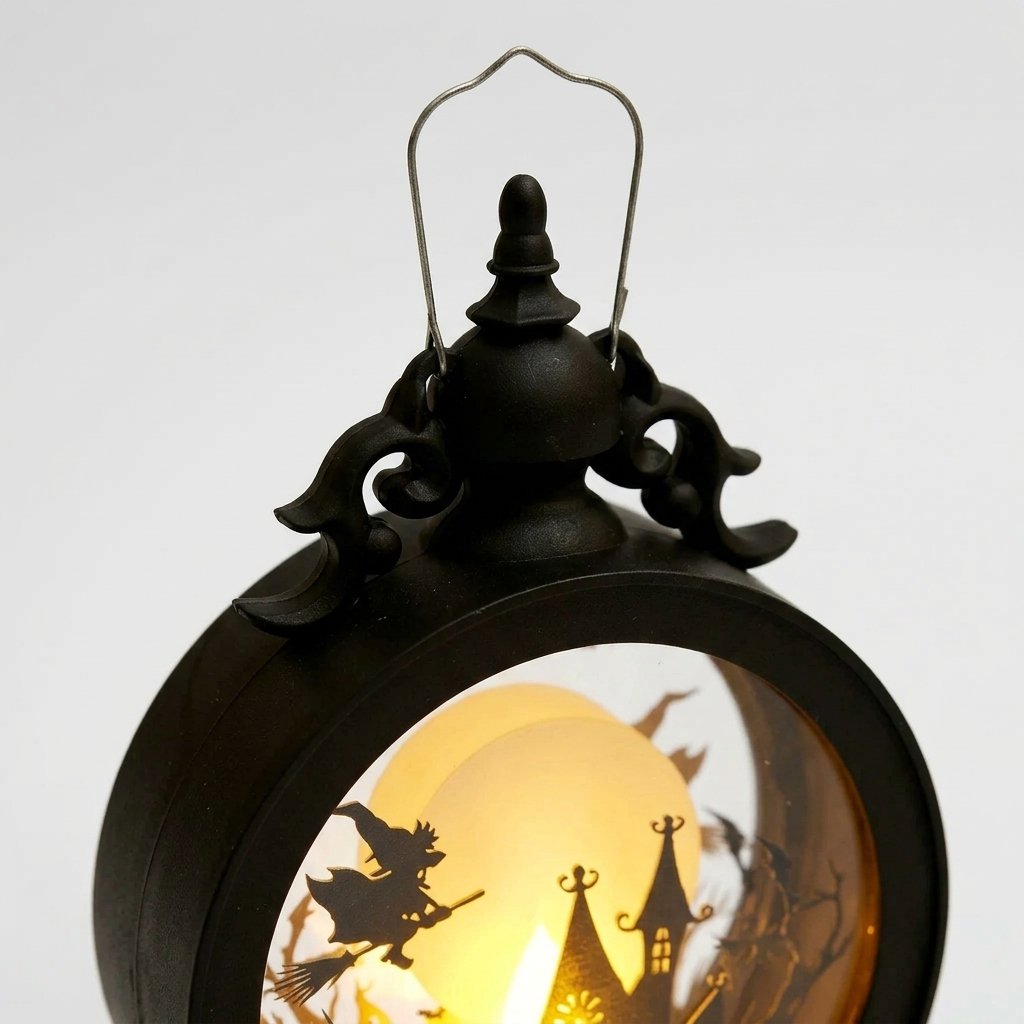 Halloween Gothic Lantern with Warm LED and Silhouette Scene