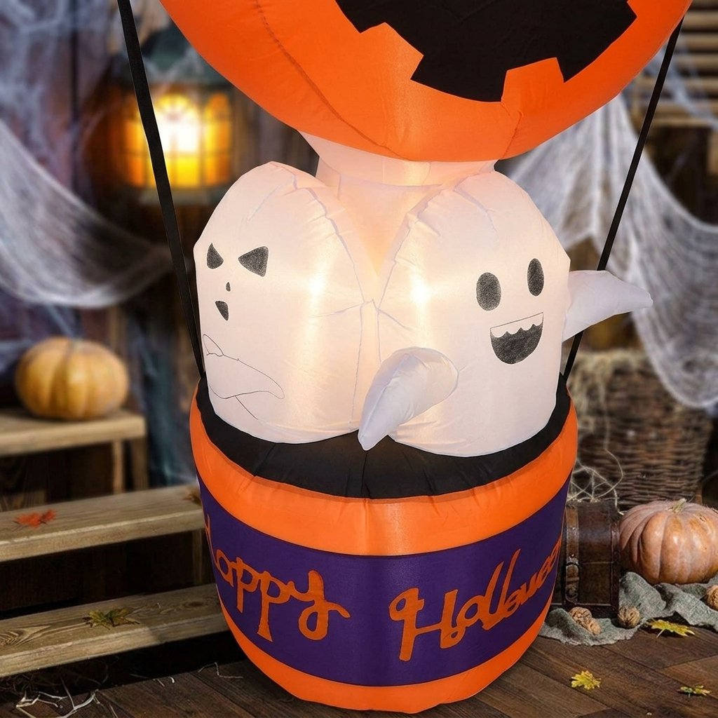 Halloween Inflatable Pumpkin Hot Air Balloon with LED Lighting – 6 ft Outdoor Decoration