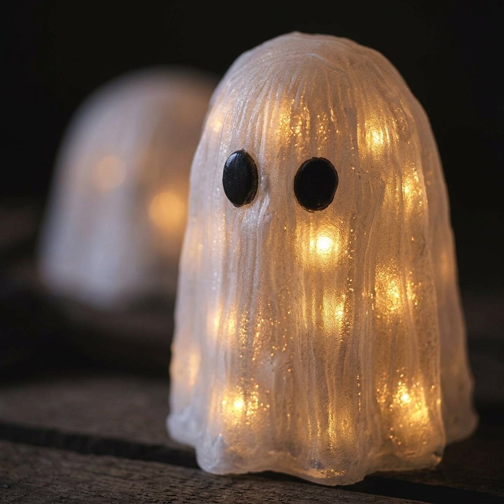 Halloween LED Acrylic Figures Set – Witch's Hat, Ghost and Black Cat with Built-In Lights