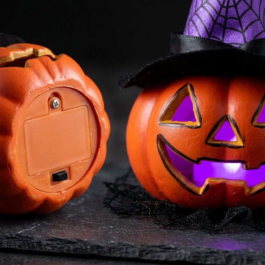 Halloween LED Jack-o'-Lantern Pumpkin Light Collection with Witch Hats and Soft Spooky Glow, Battery Operated, Set of 5