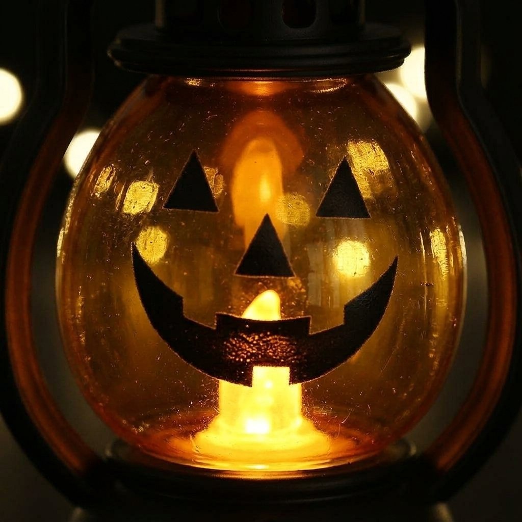 Halloween Pumpkin Lantern with LED Candle Flicker, Battery-Operated Vintage-Style Decoration