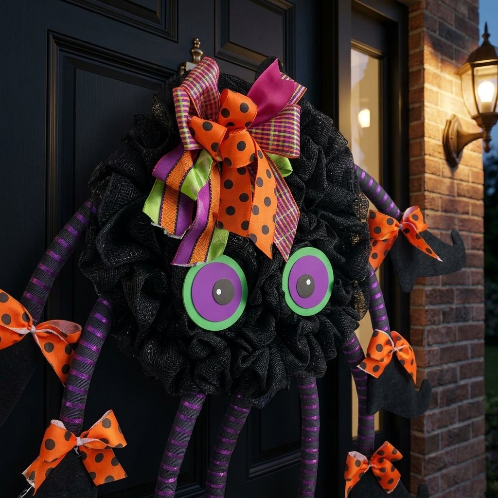 Halloween Spider Door Wreath with Witch Legs