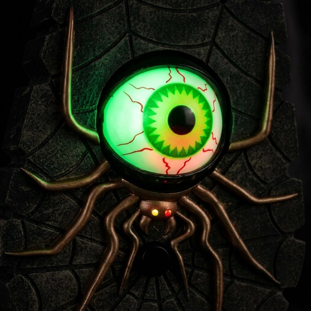 Halloween Spider Doorbell Decoration with Illuminated Blinking Eye, Battery Powered