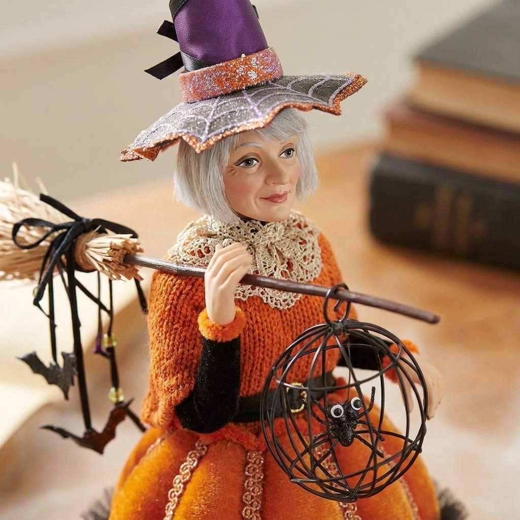 Halloween Witch Character Figurine – Handcrafted Multicolour Indoor Decoration, approx. 9.8 in tall