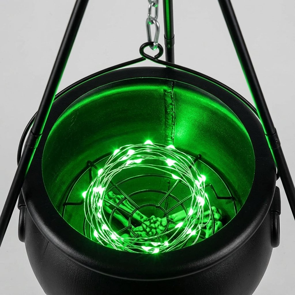 Halloween Witch's Cauldron on Tripod Stand with Green LED Glow