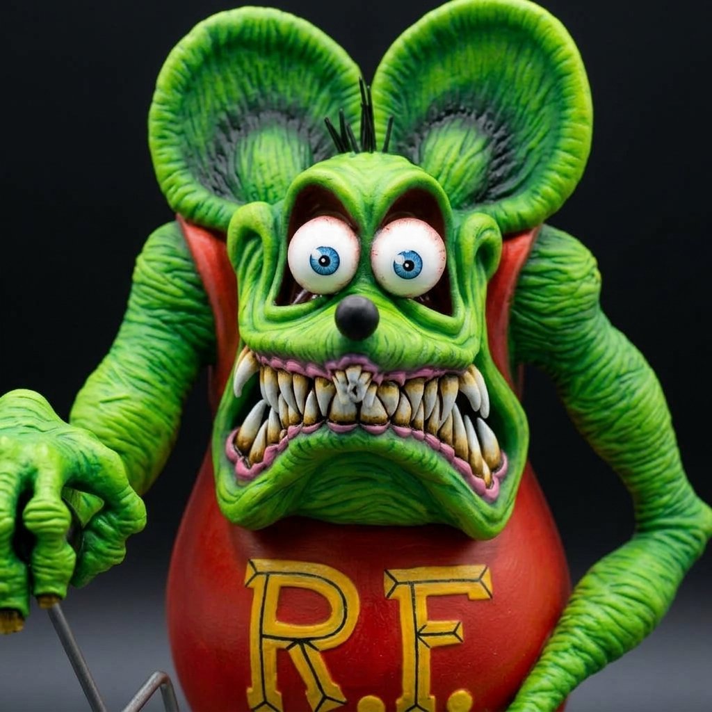 Hand-Painted Retro Hot Rod Monster Collectible Figure on Car Base