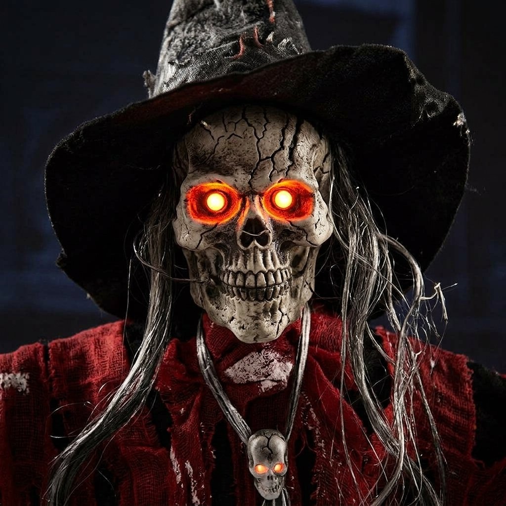 Hanging Skeleton Witch Ghost Prop with Light & Sound