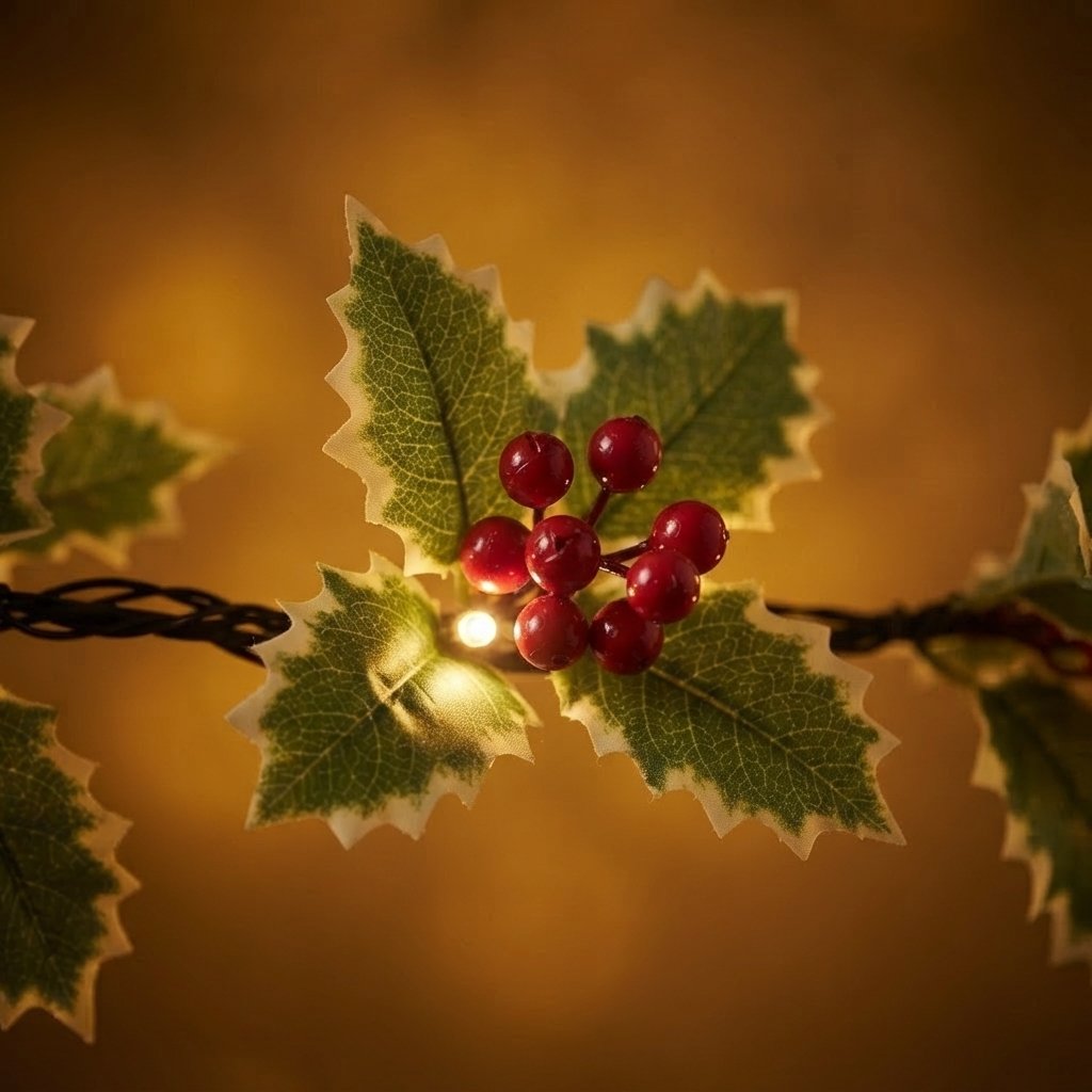 Holly Berry LED Garland with Warm Lights