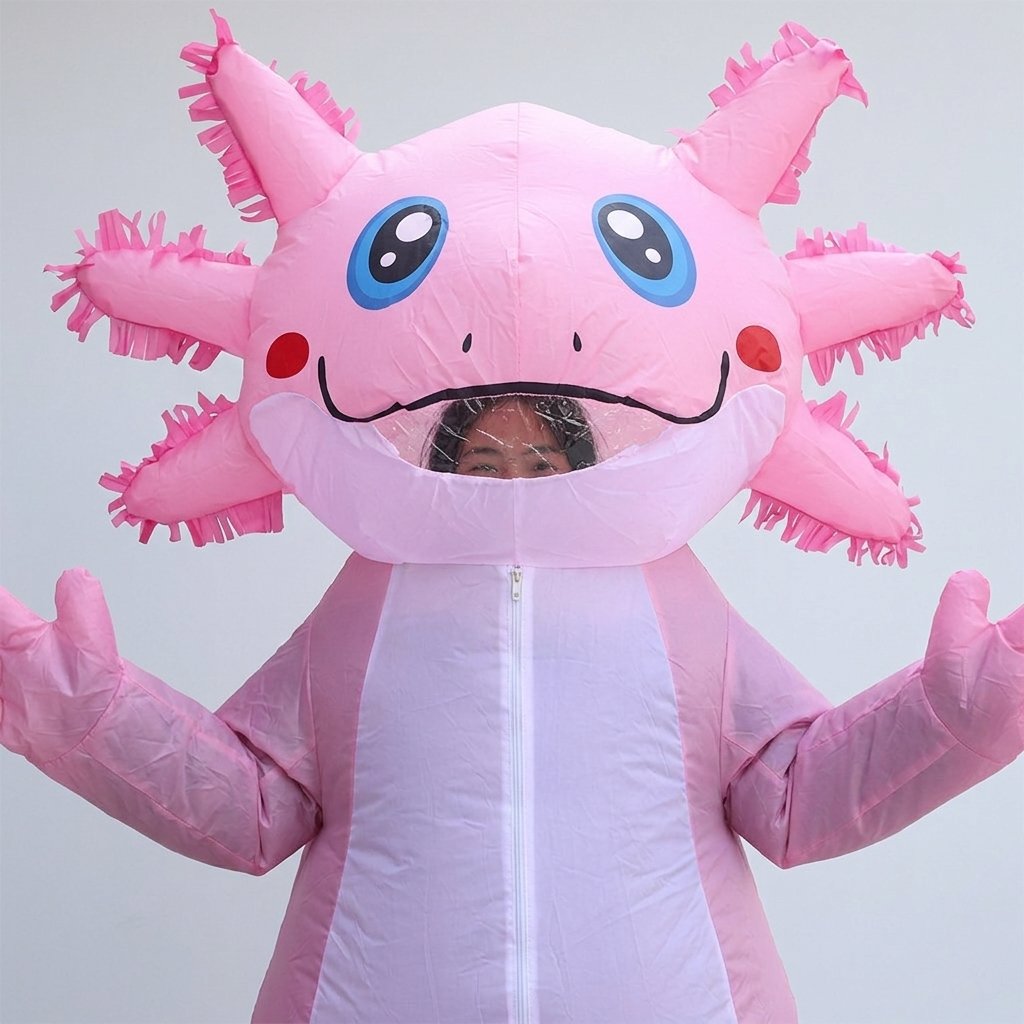 Inflatable Axolotl Costume with Battery-Operated Fan – Full-Body and Ride-On Styles