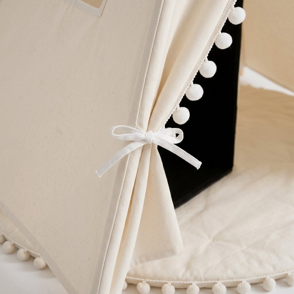 Kids Cotton Teepee Tent with Pom-Pom Trim