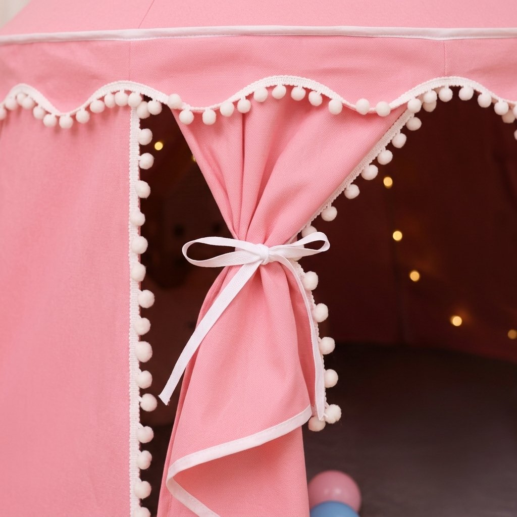 Kids Indoor Play Tent with Pom-Pom Trim