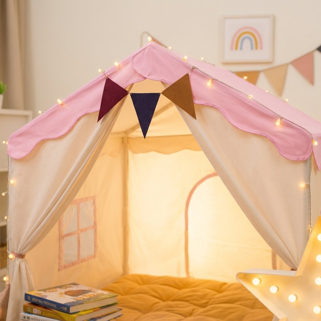 Kids Play Tent with Padded Mat & Lights