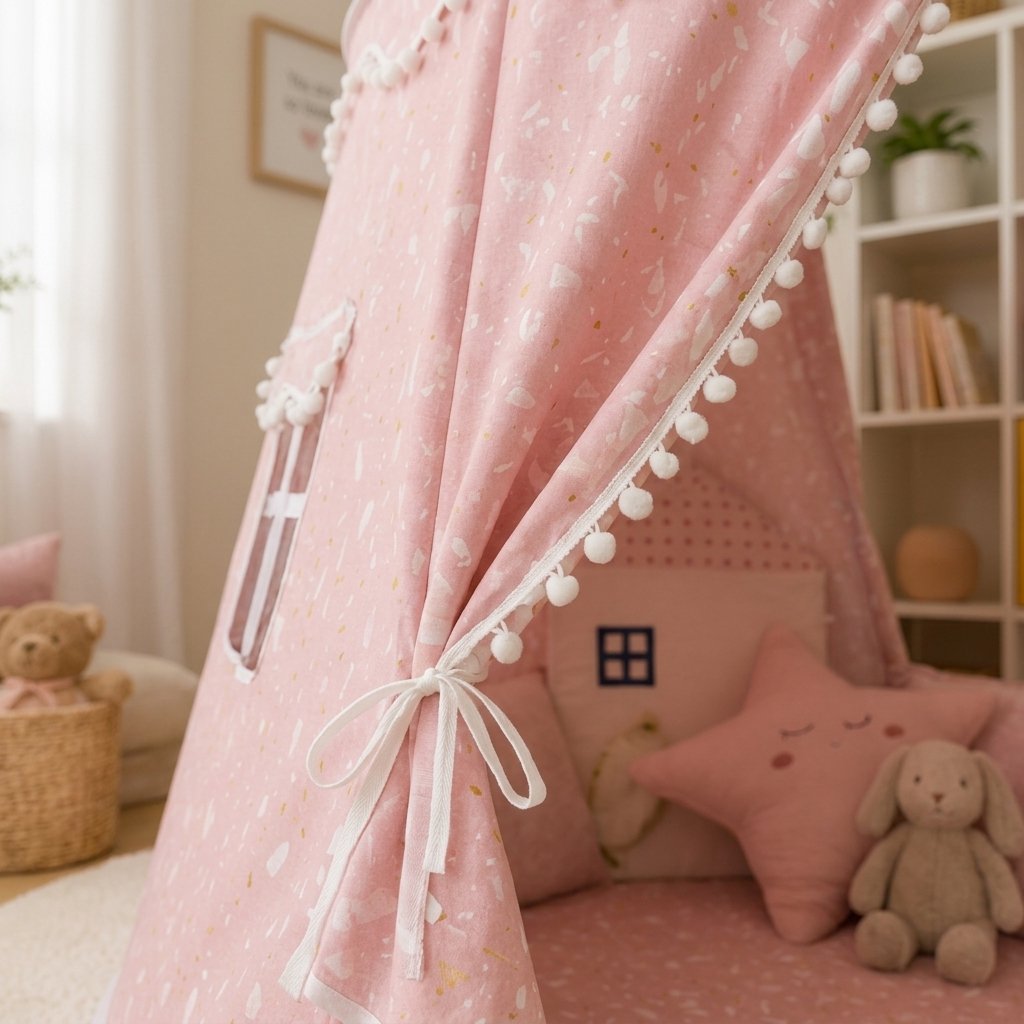 Kids Play Tent with Pom-Pom Trim