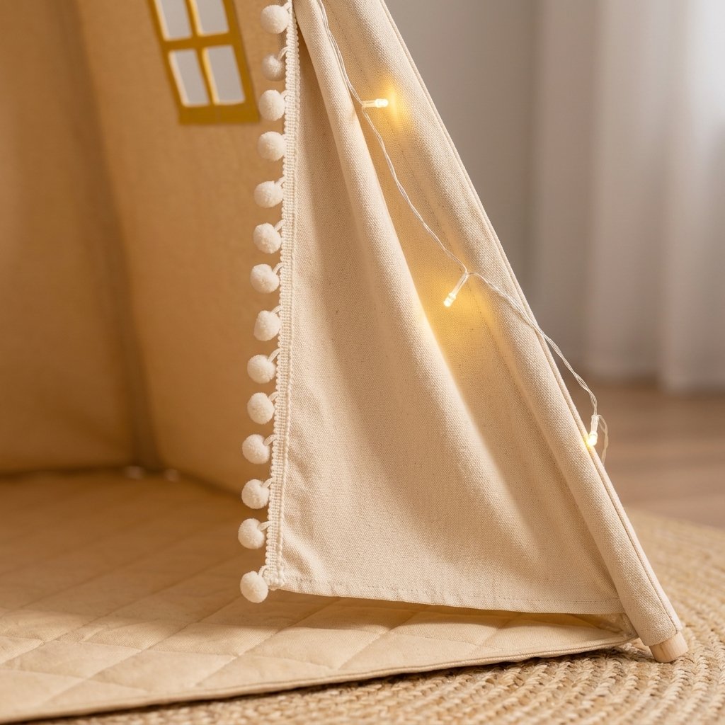 Kids Teepee Tent with Pom Pom Lights