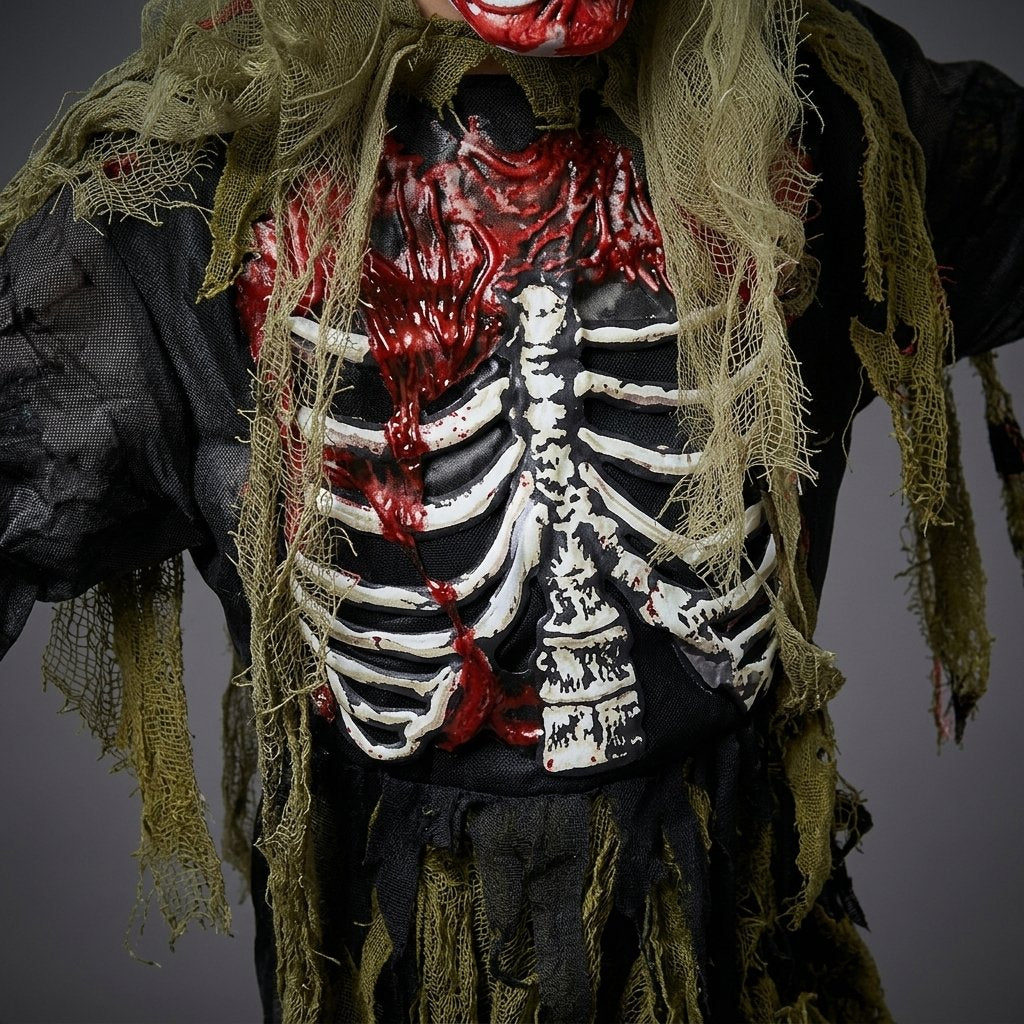 Kids Zombie Skeleton Halloween Costume Set with Skull Mask and Skeleton Gloves