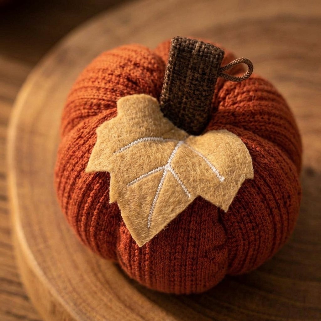 Knitted Pumpkin Decoration Set – 3 Handcrafted Autumn Ornaments with Leaf Accents