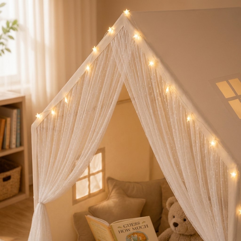 Lace Play Tent with Warm String Lights