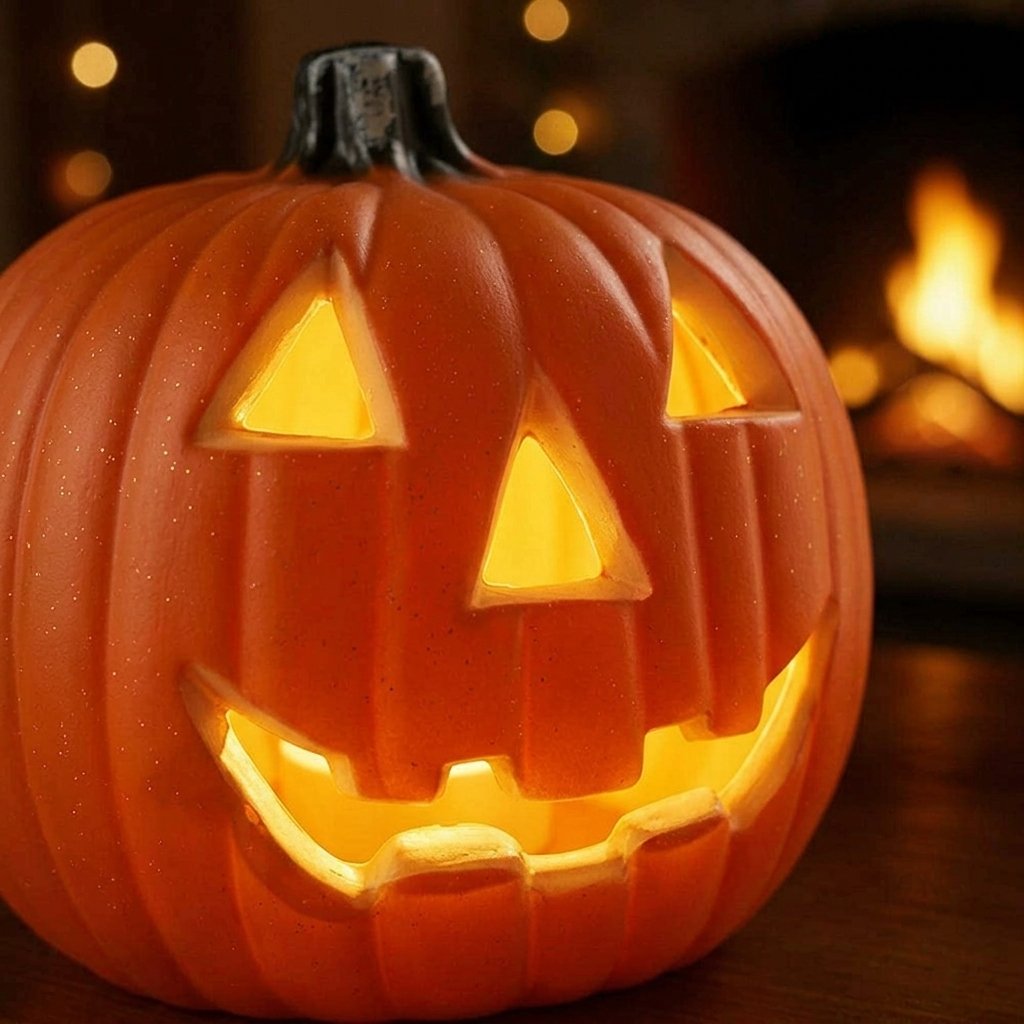 LED Battery-Operated Halloween Pumpkin Lantern with Warm Glow
