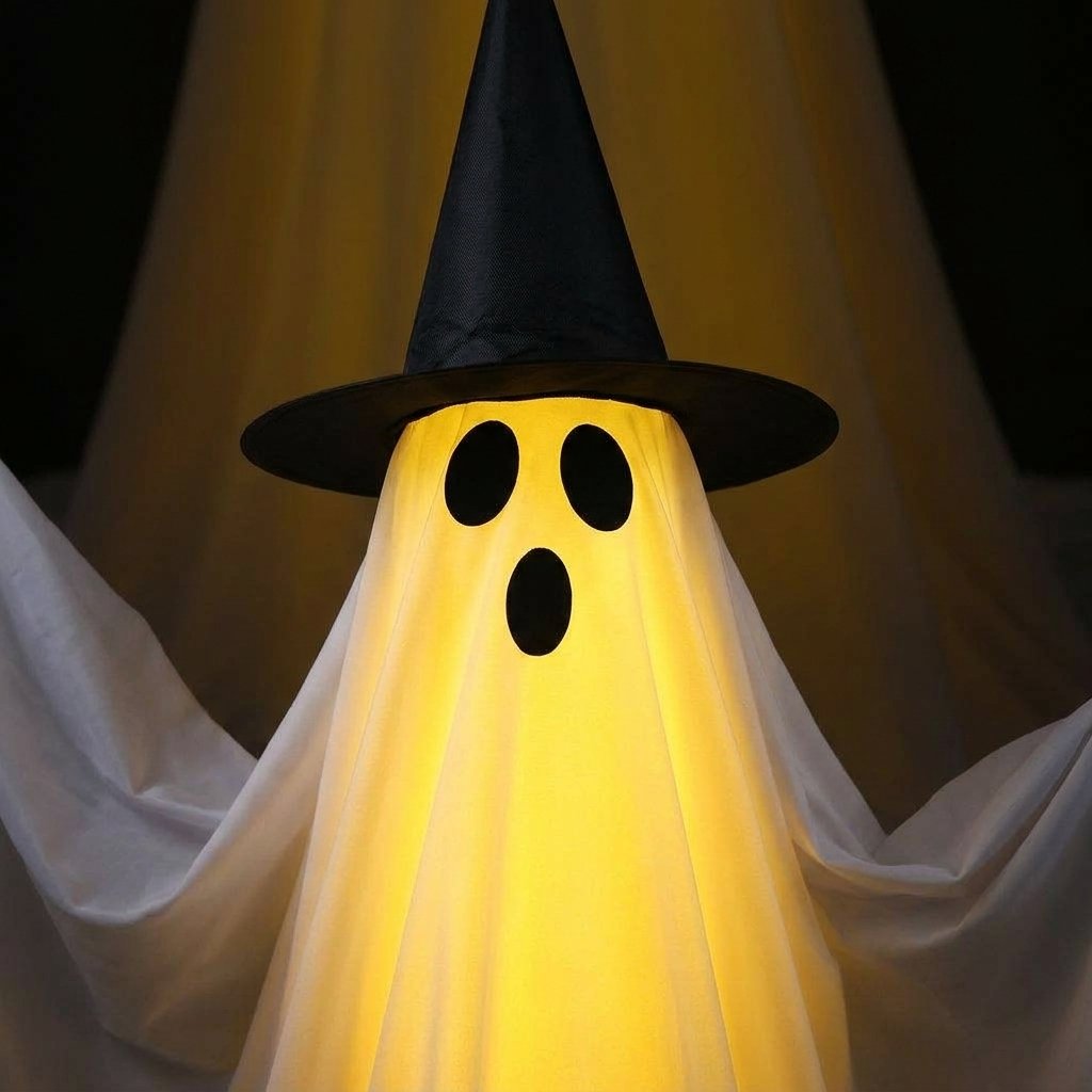 LED Light-Up Ghost Halloween Decoration with Witch Hat and Wireless Remote, 50 in, Set of 1 or 2