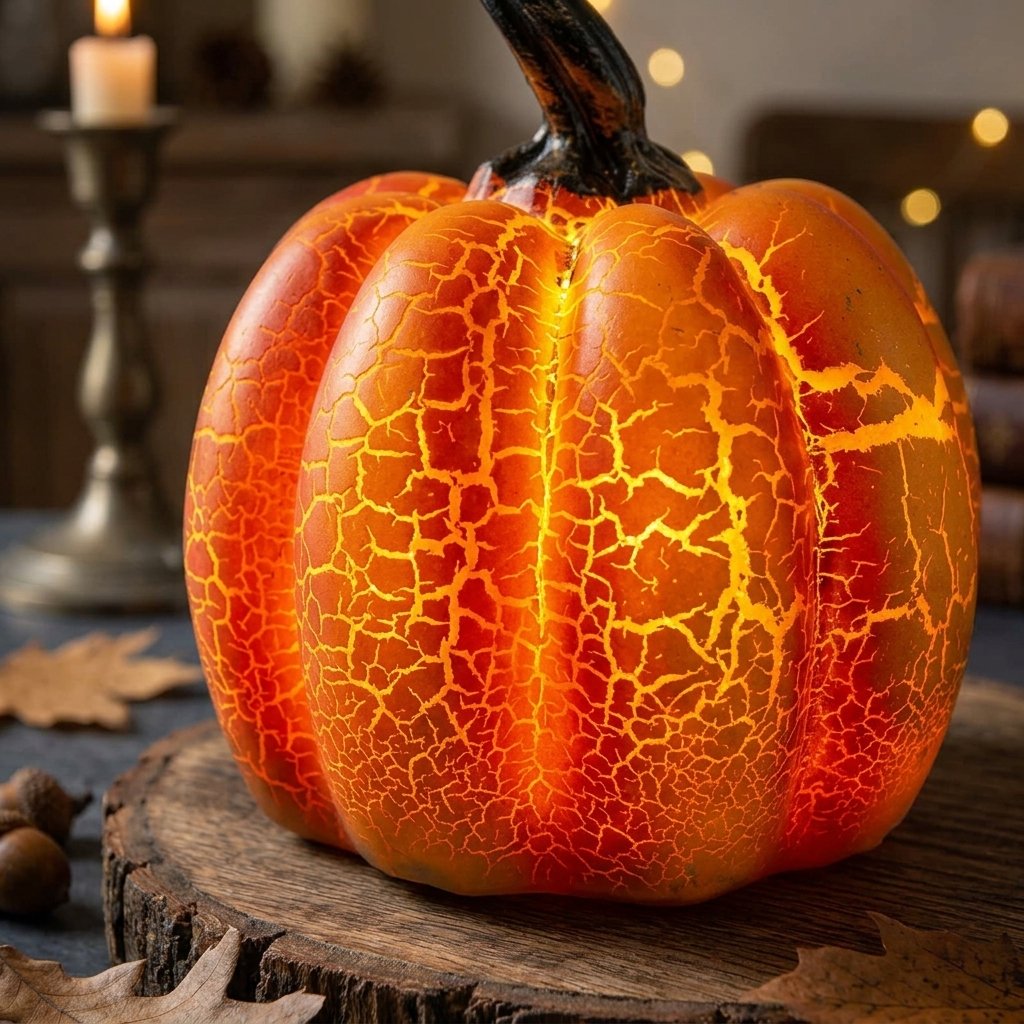 LED Resin Pumpkin Lantern with Crackled Glow Finish